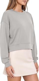ODODOS Modal Soft Long Sleeve Cropped Sweatshirts for Women Oversized Crew Neck Pullover Crop Top