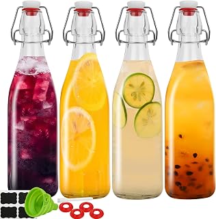 4 Pack 32oz Beer Bottle,Swing Top Glass Kombucha Bottles 32 oz with Stopper | Fermentation bottles for Home Brewing,Beverages,Smoothies,Kefir, Beer,Soda,Juicing,Kombucha,Oil,Water,Milk,Vinegar,Mead,Wine