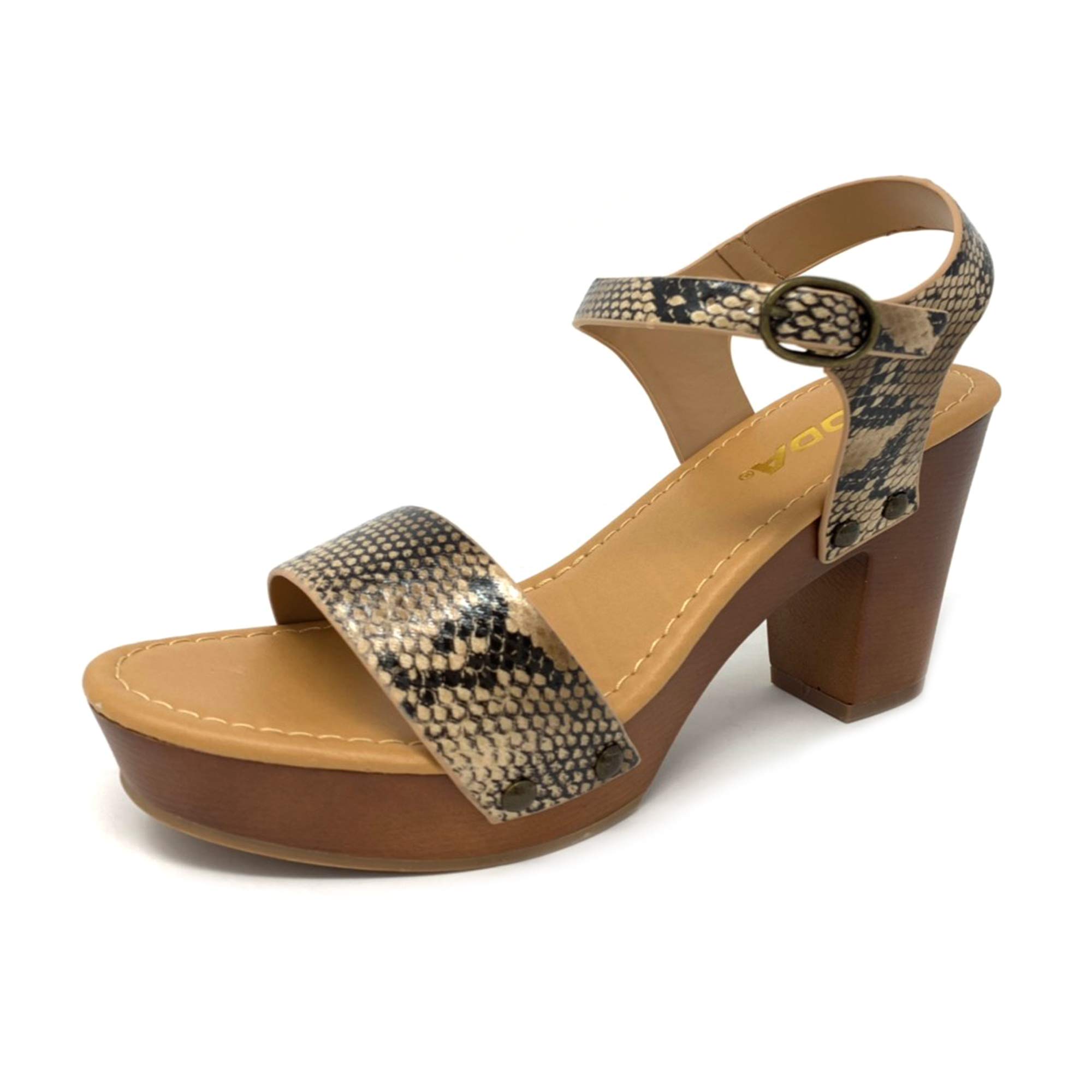 Soda Chivas ~ Women's Bold Buckles Studded Wedge Sandal