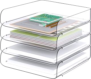 Tomorotec Desk Letter Tray Set A4 Size Clear Pet Stackable Document Organizer Document Holder for Office Desk Storage Holder