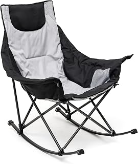 Sunnyfeel Camping Rocking Chair for Adults, Luxury Padded Recliner, Oversized Folding Rocker, Outdoor Lawn Chair (Gray)
