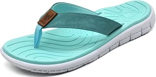 KuaiLu Women's Summer Flip Flops Support Bow Leather Beach Sea