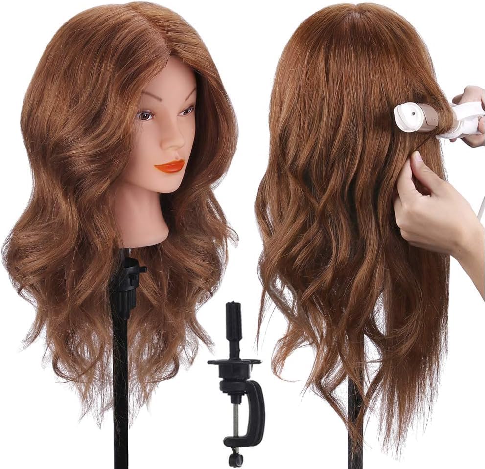 Mannequin Head with 100% Human Hair, TopDirect Real Hair Cosmetology Mannequin H