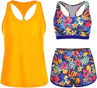 Yonique Women's 3 Piece Athletic Tankini Swimsuit with Shorts Swim Tank Tops with Sports Bra and Boyshorts Swimsuits