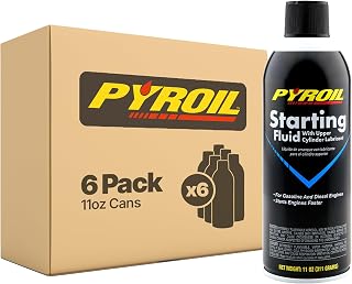 Pyroil Starting Fluid for Gas &amp; Diesel Engines, Fast Cold Starts with Upper Cylinder Lubricant, Aerosol Spray, 11oz (Pack of 6)