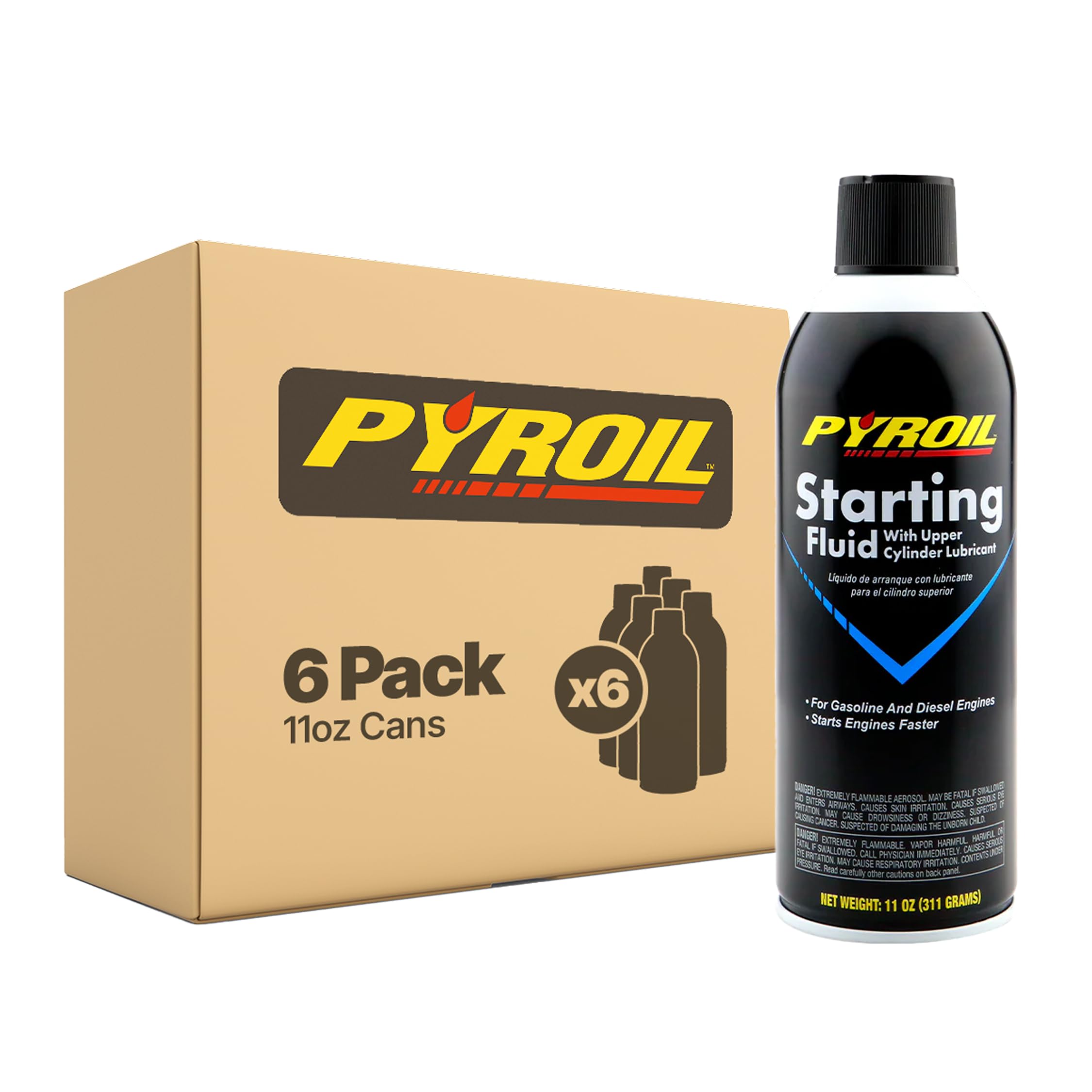 Pyroil Starting Fluid for Gas &amp; Diesel Engines, Fast Cold Starts with Upper 
