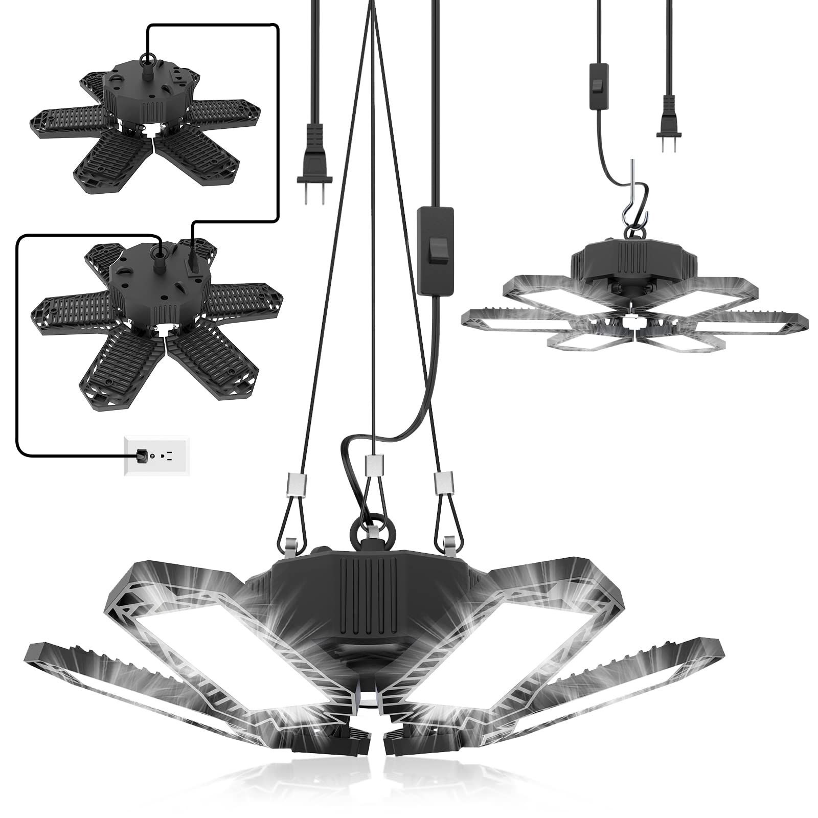 SEOBIOG 2 Pack Plug in Garage Light, 20000LM Shop Light Bay Lighting 6500K | 200