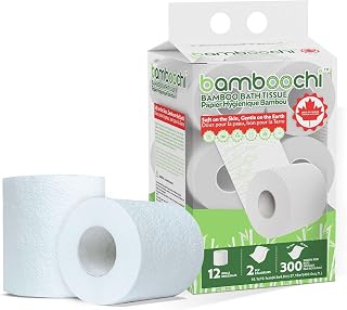 Bamboo Toilet Paper, Septic Safe Toilet Paper 2 Ply 12 Rolls 300 Sheets Per Roll, Soft Unscented Bath Tissue, RV Safe, Eco-Friendly, Non Chlorine, PFAS Free, Proudly Made in Canada