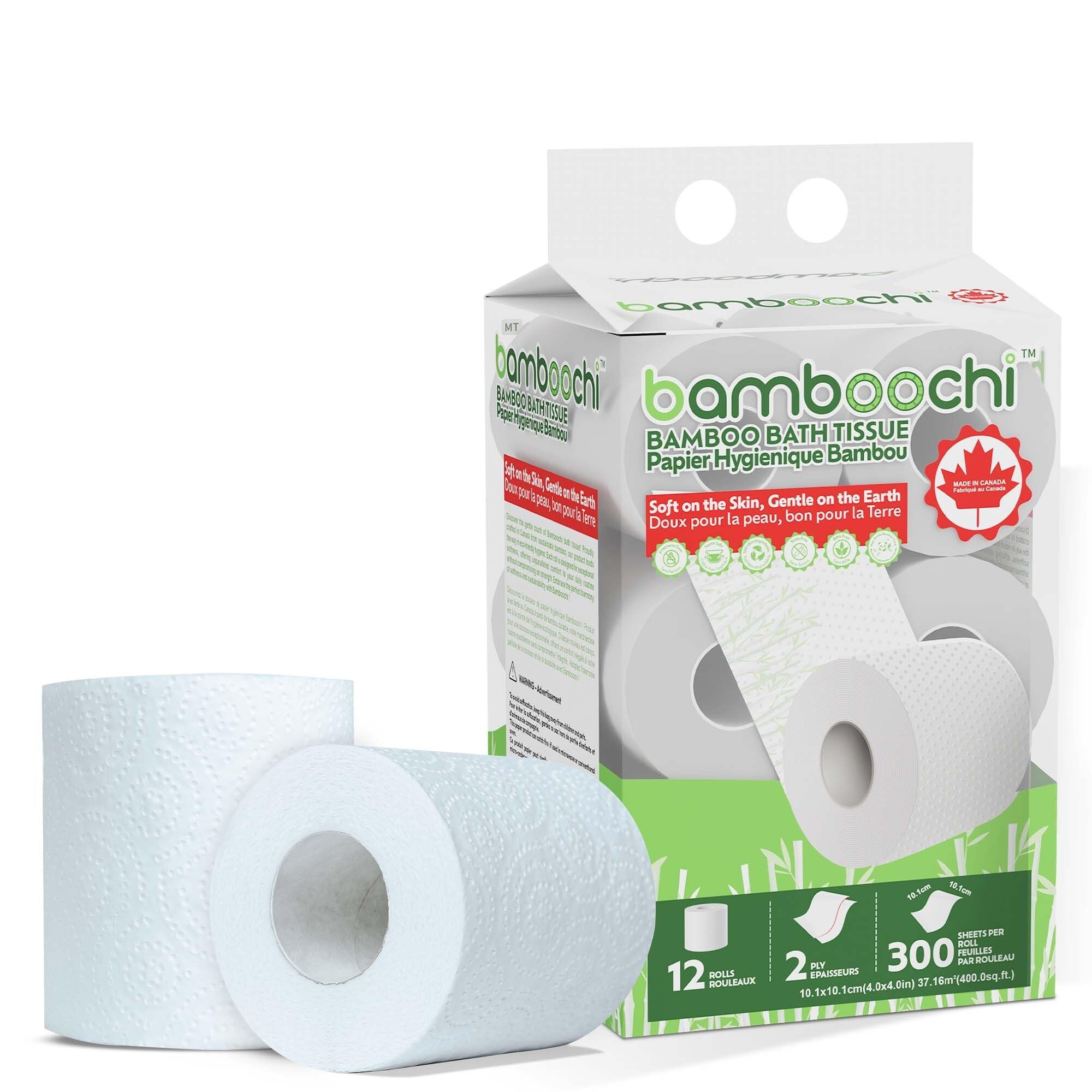 Bamboo Toilet Paper, Septic Safe Toilet Paper 2 Ply 12 Rolls 300 Sheets Per Roll