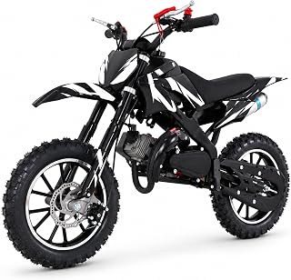 BLAZEGO 50cc Dirt Bike for Kids 5-13, 2-Stroke Gas Kids Dirt Bike | dirt bike 25mph speed, 2.5-10" off road tires, dual disc brakes and front/rear suspension.Upgrade carburetor &amp; filter