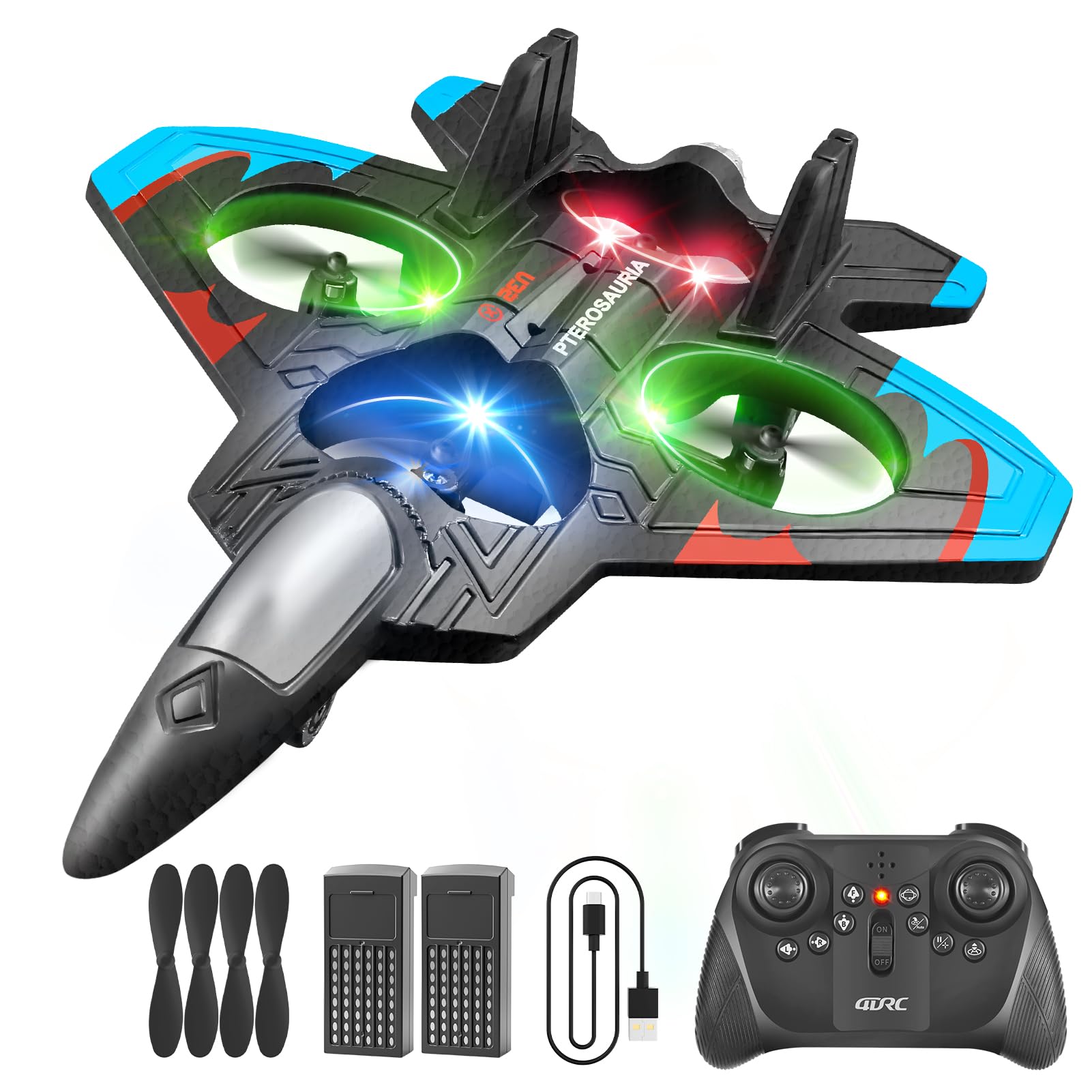 4DRC V32 RC Plane, Foam Remote Control Airplane with Light, 2 Batteries, 360° Fl