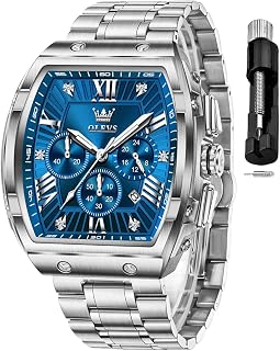 OLEVS Men's Analogue Quartz Watch Chronograph Square Stainless Steel or Leather Strap Waterproof Luminous Date Display