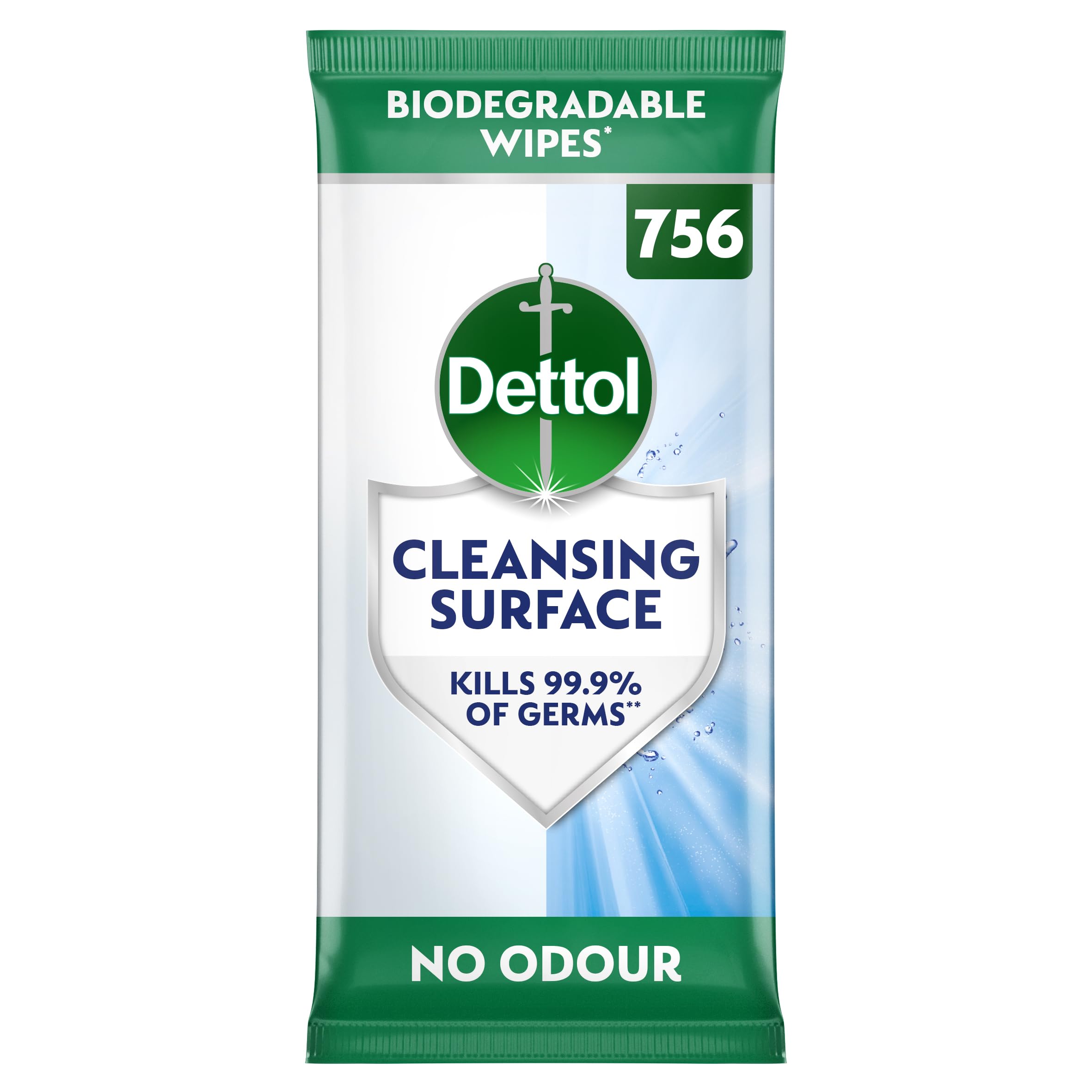 Dettol Cleansing Surface Biodegradable Wipes, No Odour (6 x 126) 756 | Multipurp