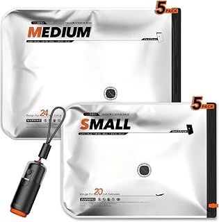 Vacbird Pack of 10 Vacuum Bags with USB Rechargeable Vacuum Pump, 5 x 40 x 54 cm, 5 x 47 x 64 cm, Space Saving Bags, Ideal for Travel and Organizing Luggage