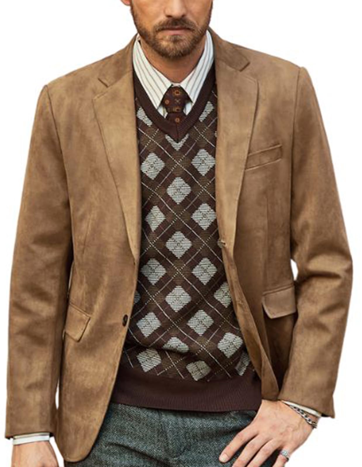 PJ PAUL JONES Mens Blazer Faux Leather Suit Jacket Casual Suede Sport Coat