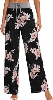 iniber Women's Floral Wide Leg Pajama Pants Casual Yoga Palazzo Drawstring Loose Trousers