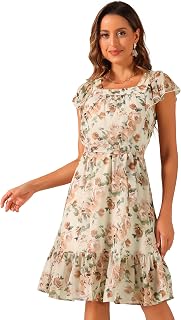 Allegra K Women's Chiffon Ruffle Sleeve Midi Dress