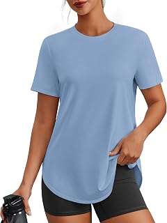 PINSPARK Workout Tops for Women UPF 50+ Hip Length Athletic Shirts S-3XL