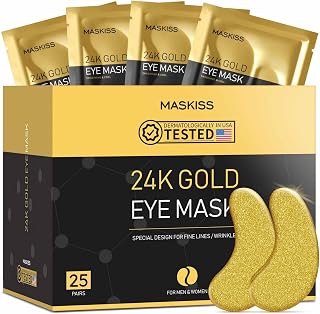 Maskiss 24k Gold Under Eye Patches (25 Pairs), eye mask, Collagen Skin Care Products, Eye Patches for Puffy Eyes, eye masks for dark circles and puffiness