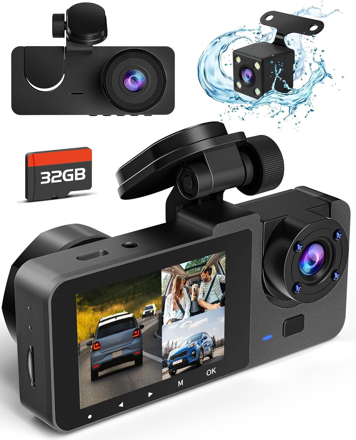 Dash Camera for Cars,4K Dash Cam Front and Rear Inside,3 Channel Car Camera | Da