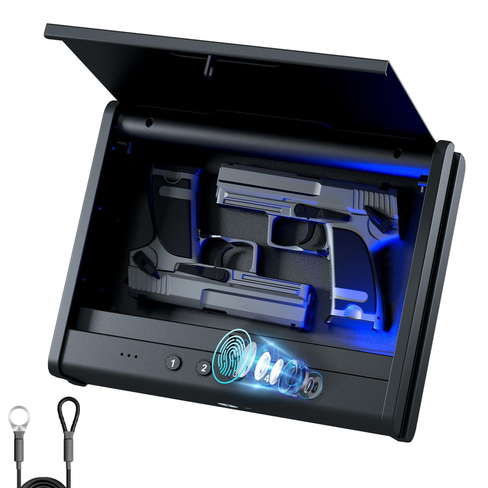 PINEWORLD Biometric Fingerprint Handgun Safe with Raised Backlit Keypad&Key | In