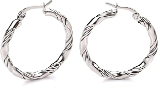 Cable Hoop Earring for Women Light-Weight Twisted Italian Design Round Hoop Earrings Diameter 25mm