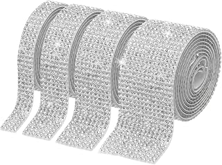 Generic 4 Rolls Rhinestone Ribbon 0.9cm/0.66"/1.0cm/1.2" Self Adhesive Crystal Rhinestone Strip 4 Yards Resin Bling Diamond Sticker for DIY Craft Silver