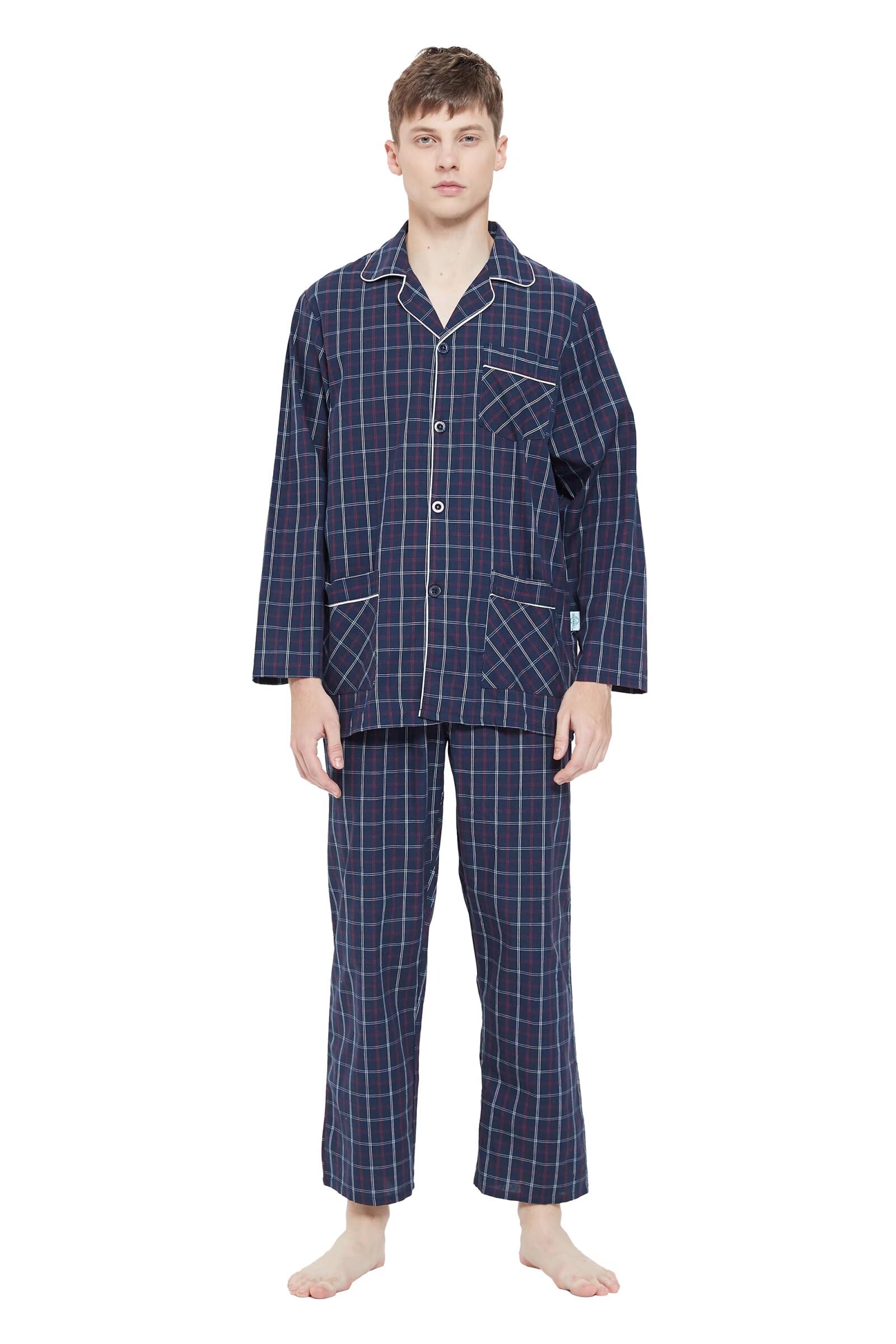 GLOBAL Men's Pajama Set, Cotton Sleepwear Set with Top and Shorts/Bottom, Dark B