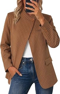 Cicy Bell Blazer a cuadros para mujer, cuello alto, frente abierto
