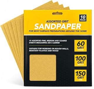 Sand Paper Sheets 10 Pack Mixed - 4x 60 Grits, 3x 100 Grits, 3x 150 Grits Assorted Sandpaper for Wood and Walls, Furniture,Premium Dry Sheets
