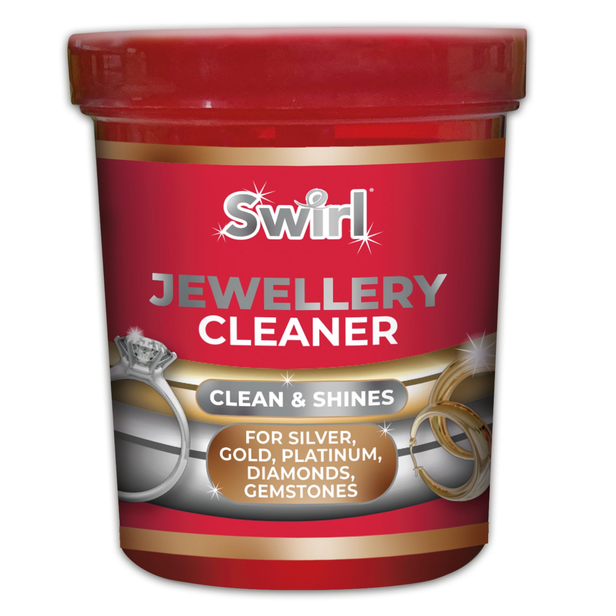 Swirl Liquid Jewellery Cleaner with Basket for Silver, Gold, Platinum, Gemstones