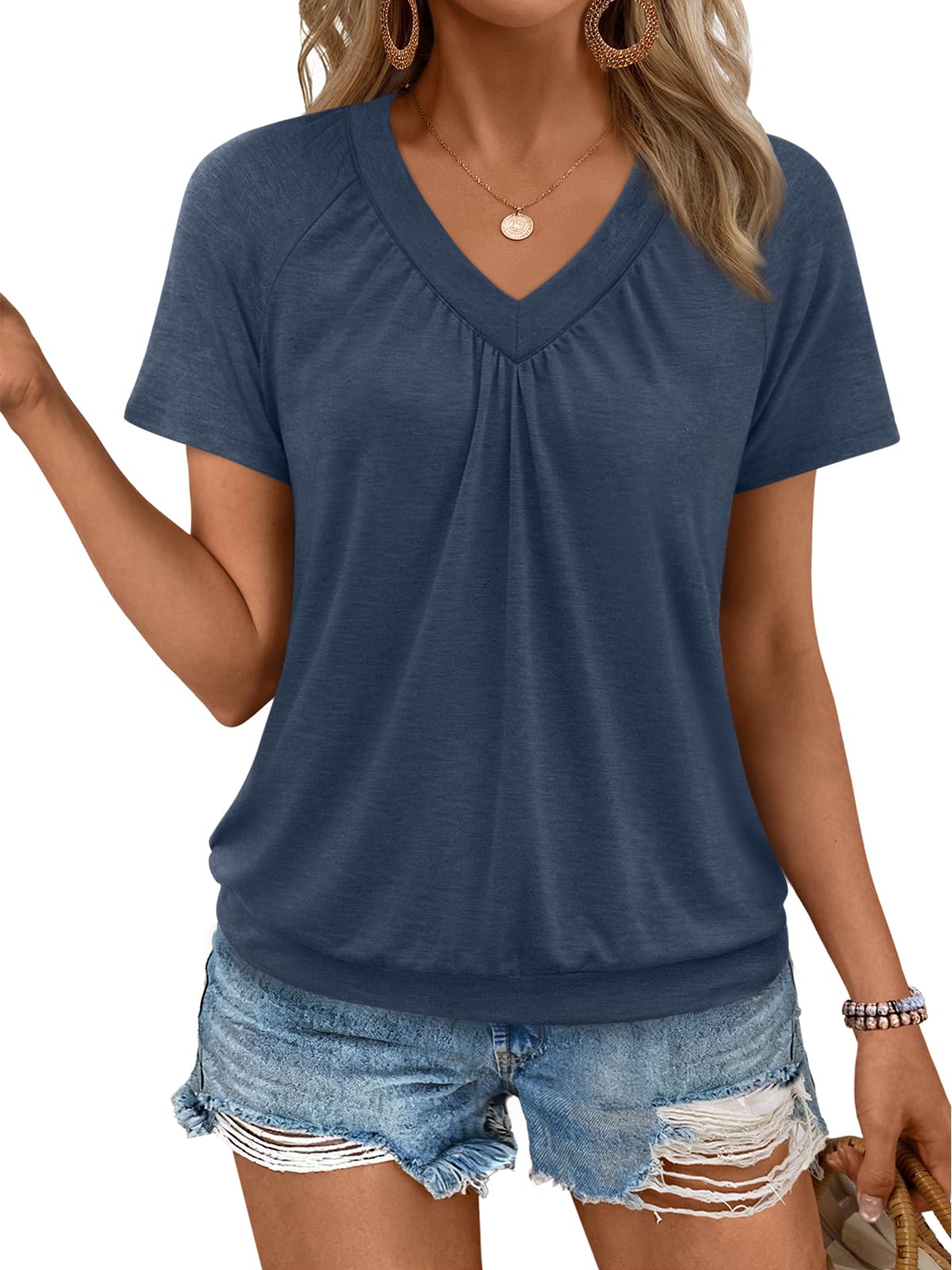 AUTOMET Womens Tops Short Sleeve V Neck T Shirts 2026 Summer Spring Blouses