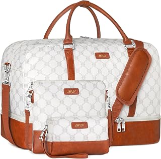 Weekender Bag for Women, 21" Womens Overnight Bag Travel Duffel Bag Set with Shoe Compartment Carry On Bag Fit 21.5" Laptop, Perfect for Travel/Business (Beige)