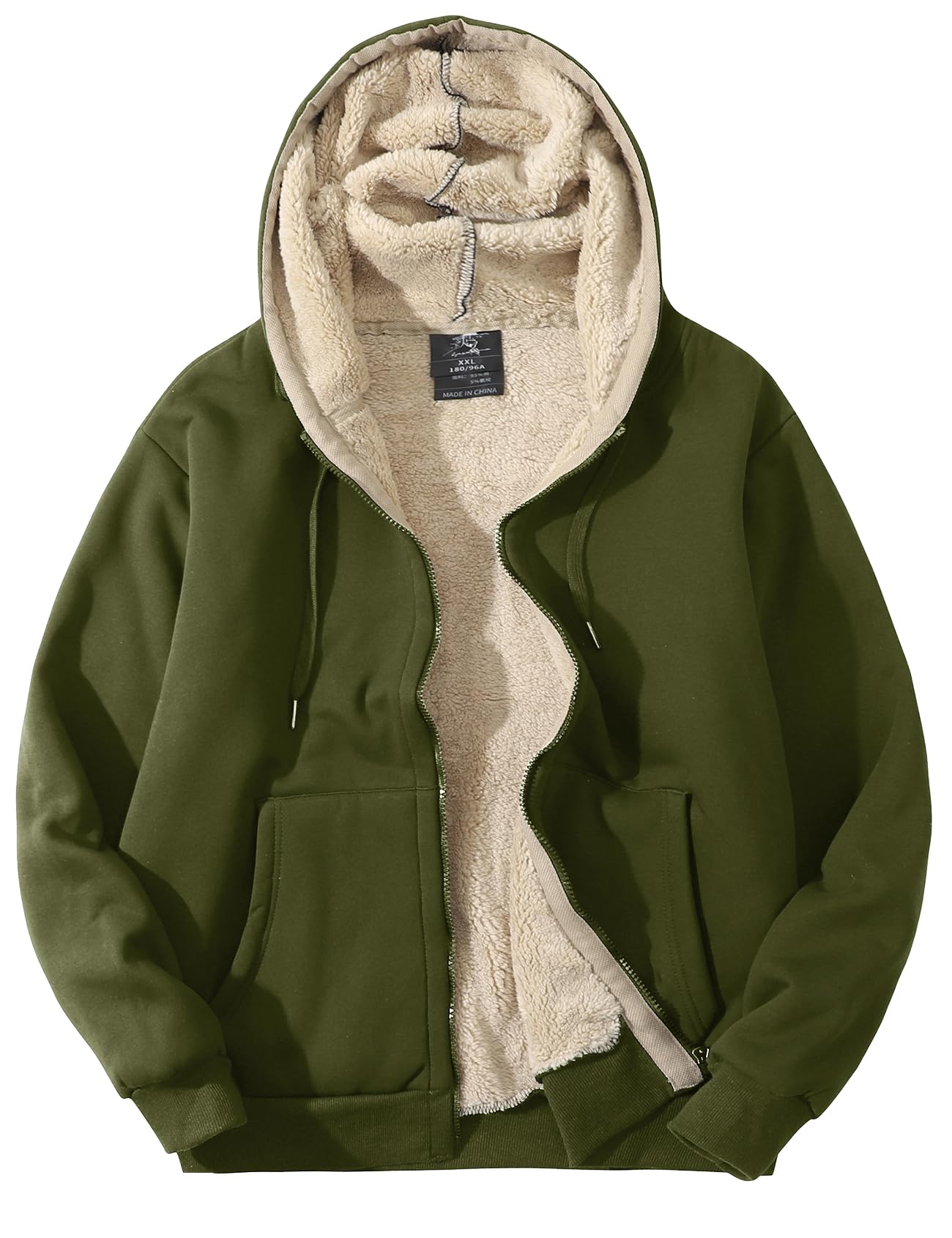 Flygo Men's Sherpa Hoodie Jacket Fleece Lined Zip Up Warm Hoodies Sweatshirt Win