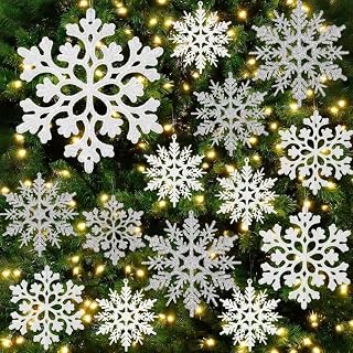 18pcs Christmas Tree Hanging Snowflakes Christmas Tree Decorations Plastic Glitter White Ornaments Home Christmas Decorations