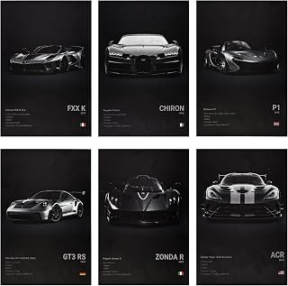 6 PCS Black Supercar Wall Posters Modern Super Sports Car Wall Art Prints | Cool Racing Car Wall Decor for Bedroom, Living Room, Garage, Man Cave, Unframed