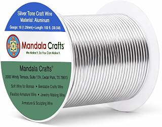 Mandala Crafts 16 Gauge Silver Tone Anodized Aluminum Craft Wire, 100 FT | Colored, Flexible, Bendable, for Bonsai, Armature, Sculpting, Wire Wrapping, Jewelry Making, Weather & Tarnish Resistant