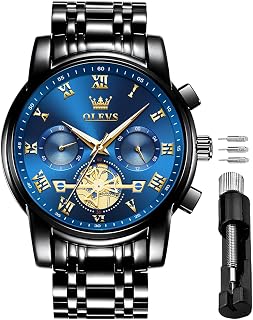 OLEVS Men's Automatic Self-Winding Skeleton Watches for Tourbillon Luxury Stainless Steel Watch with Date Mechanical Watches Waterproof for Men, Black Bule, bracelet