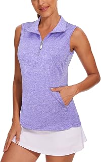 Tanst Sky Ladies Golf Shirt Sleeveless Quick Dry Zipper Training Tennis Top with Pockets