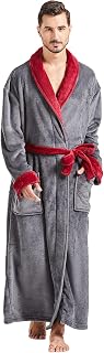 FashGudim Mens Robes Big and Tall Full Length Plush Fleece Long Robe for Men Bathrobe Shawl Collar Warm Winter House Robes