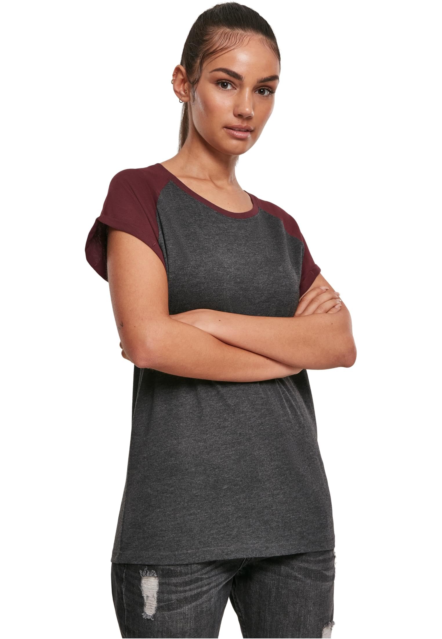 Urban Classics Ladies Contrast Raglan Tee Women's T-Shirt Charcoal/Black Wide