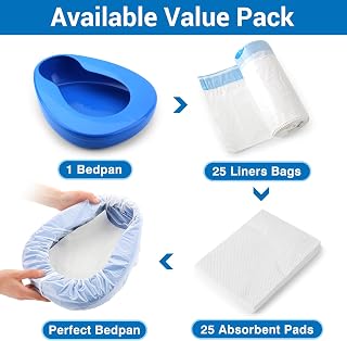 Contoured Bedpan Set with 25 Super Absorbent Pads and Liners - Heavy Duty