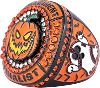 TOPSPORTSJEWELRY 12 pcs Pumpkin Ghost Halloween Baseball Fall Season Tournament Championship Team Awards Trophy Ring Size 9 Baseball Players Awards