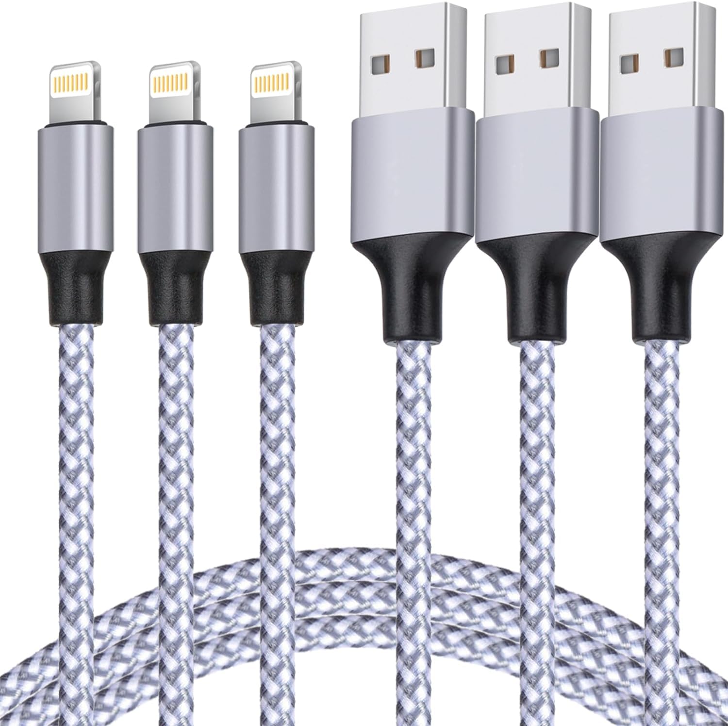 iPhone Charger, Lightning Cable 3PACK 6FT MFi Certified USB Charging Cord | Nylo