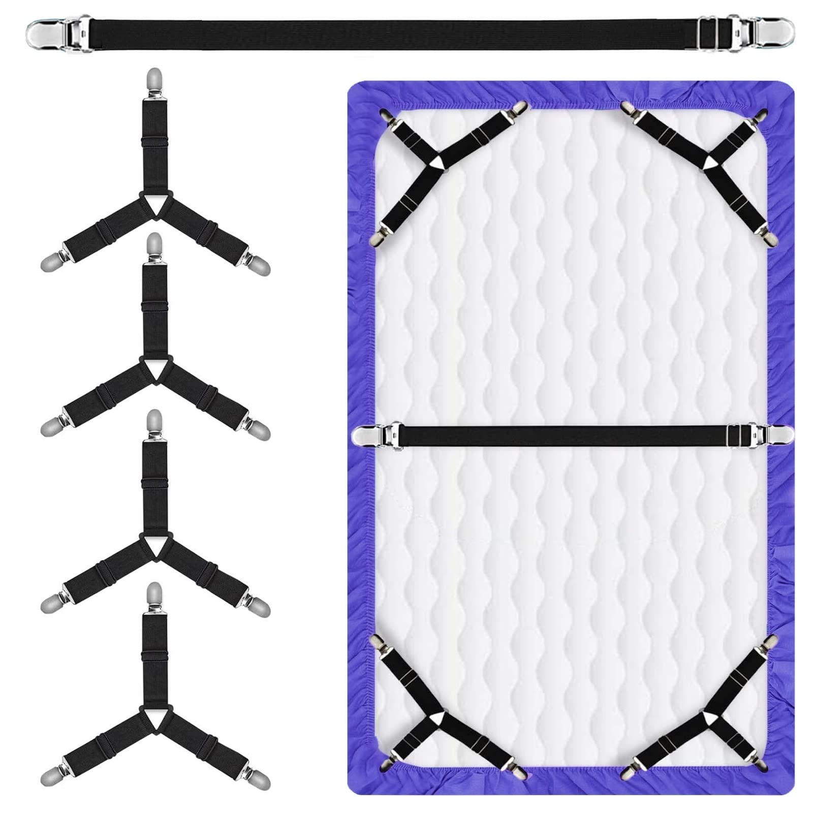 Sheet Straps Set 5 PCS. Bed Sheet Clips for Corners, Bed Sheet Holder Bed Scrunc