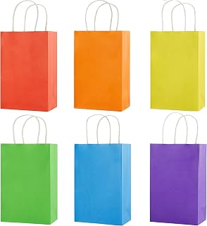 SUNCOLOR 24-Pack Small Gift Bags with Handles, 8" Rainbow Party Favor Bags | 7.9x5.1x3.1" Fits Candy, Small Toys, Goodies, Party Favor & Treat Bags for Kids Classroom Birthday, Baby Shower, DIY Crafts
