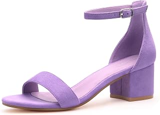 PARTY Women's Open Toe Ankle Strap Low Block Chunky Heels Sandals