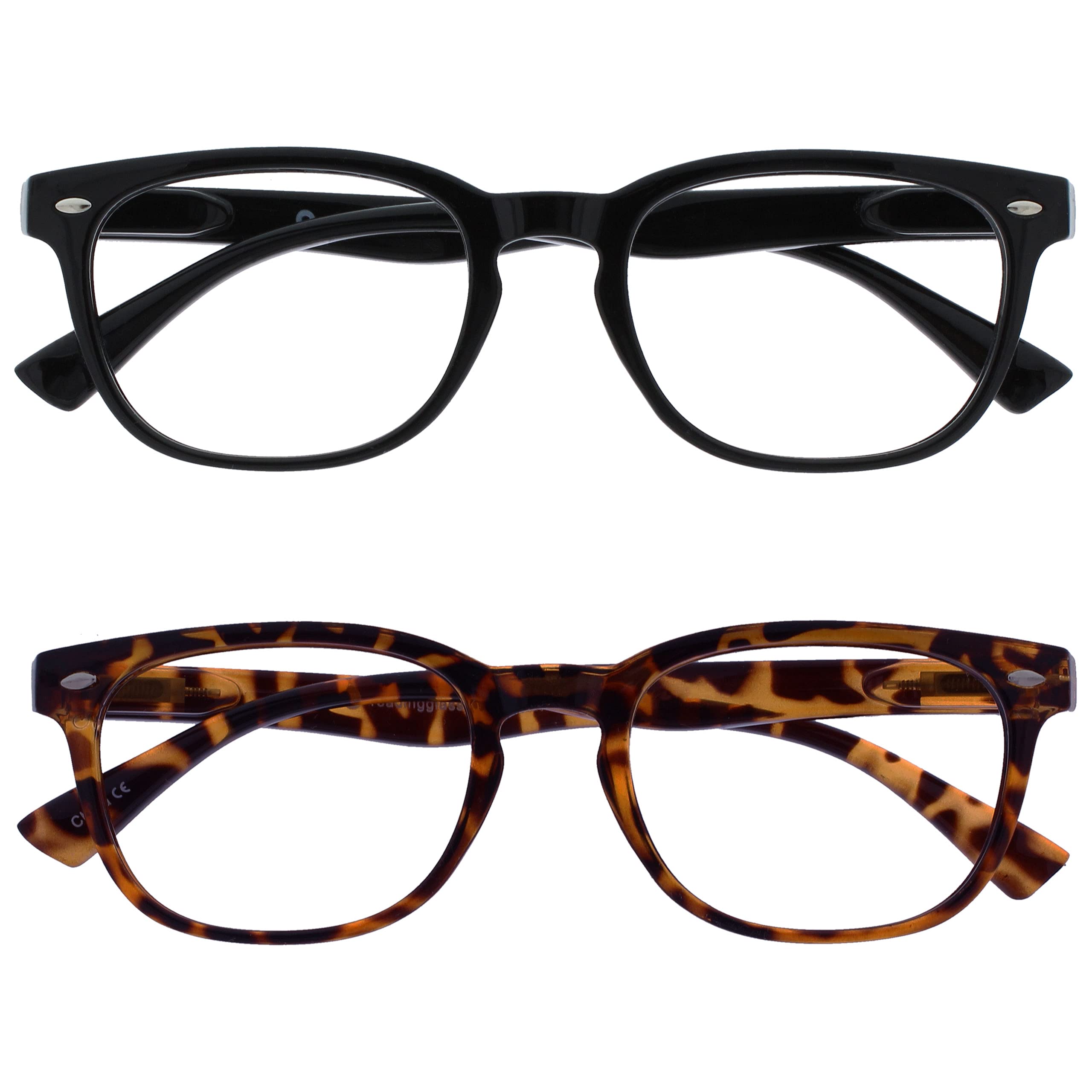 OPULIZE Black and Brown Tortoise Value Readers 2 Pack Gregory Peck Style Men Wom
