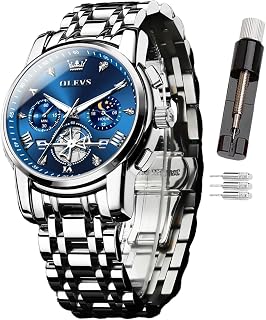 OLEVS Reloj para Hombre, con código de Tiempo, Correa de Acero Inoxidable, Resistente al Agua, Multifuncional, subesfera, Reloj de Negocios, Cuarzo Redondo