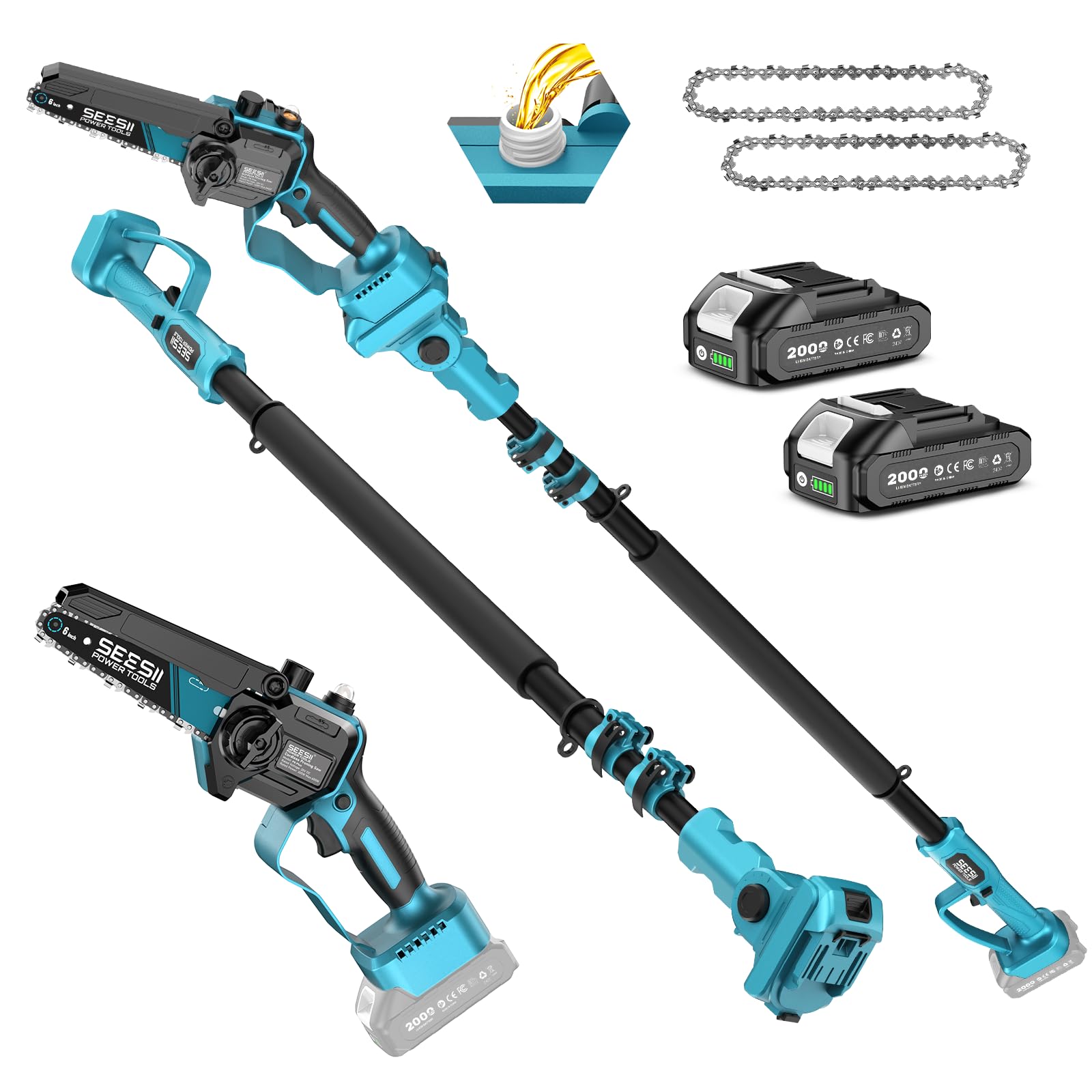 SEESII 2-in-1 Electric Pole Saws for Tree Trimming | Cordless Mini Chain Saw 6-I